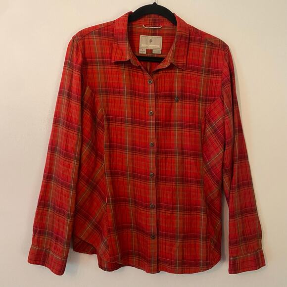 Royal Robbins Women's size Large Red Plaid Button Down Shirt Gorpcore Outdoor - Picture 1 of 8